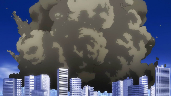 Обои картинки фото рисованное, города, взрыв, здание, небоскреб