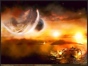 Картинка календари фэнтези звездолет планета водоем