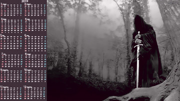 Картинка календари фэнтези плащ оружие деревья