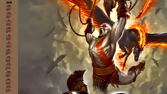 Обои картинки фото календари, видеоигры, грим, конь, цепь, воин, мужчина