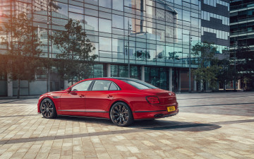 Картинка автомобили bentley 2021 flying spur вид сзади экстерьер роскошный седан новый красный британские