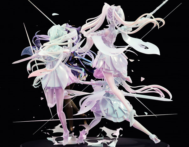 Обои картинки фото аниме, genshin impact, девушка, меч, движение