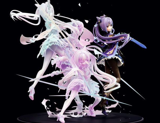 Обои картинки фото аниме, genshin impact, девушка, меч, движение