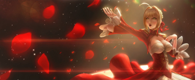 Обои картинки фото аниме, fate, stay night,  grand order,  apocrypha, девушка, фон, платье, песня