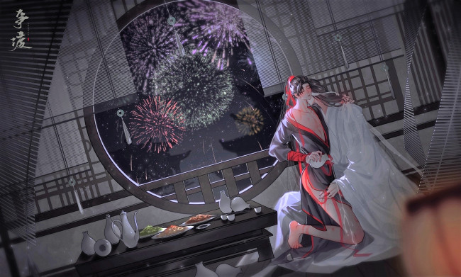 Обои картинки фото аниме, mo dao zu shi, вэй, усянь, лань, ванцзы, салют