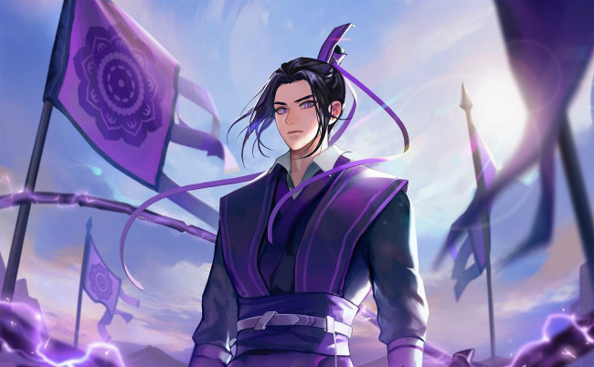 Обои картинки фото аниме, mo dao zu shi, дзян, чен, флаги