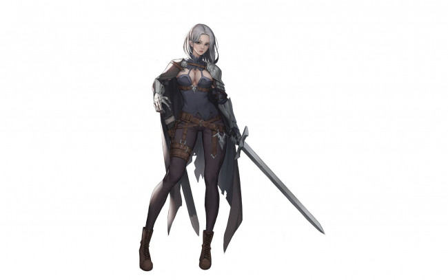 Обои картинки фото аниме, оружие,  техника,  технологии, двушка, плащ, меч