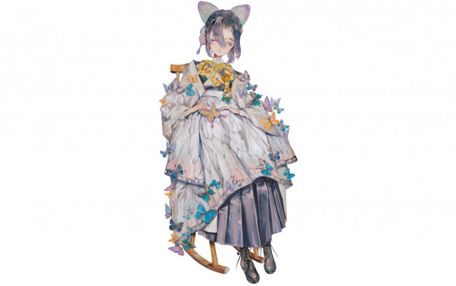 Обои картинки фото аниме, unknown,  другое , девушка, кресло, бабочки