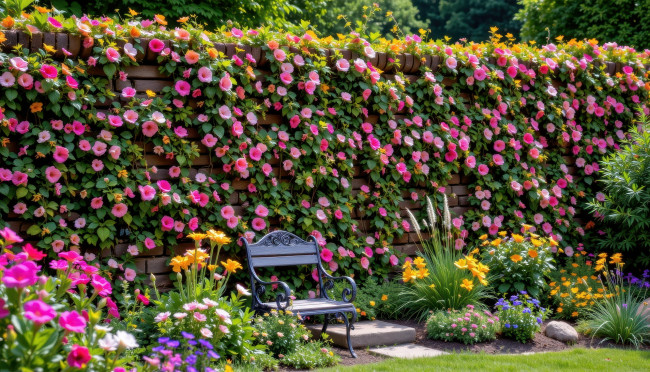 Обои картинки фото автор wp stl, 3д графика, природа , nature, парк, цветы, скамейка