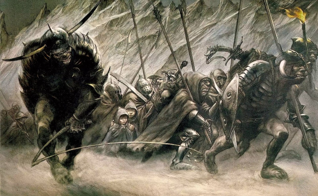 Обои картинки фото фэнтези, _lord of the rings, орки, хоббиты, плащи, отряд, плен