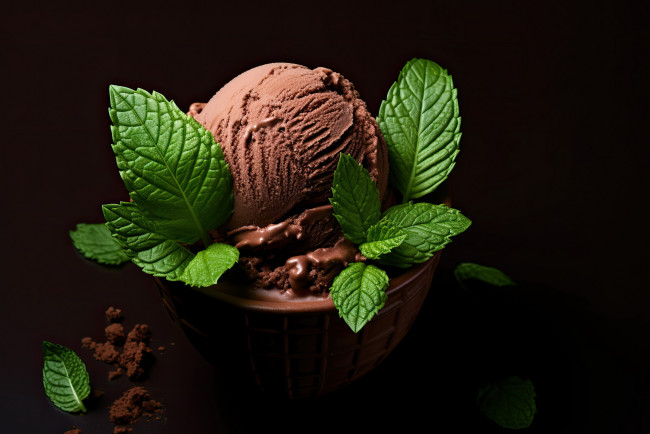 Обои картинки фото 3д графика, еда-, food, шоколадное, мороженое, мята