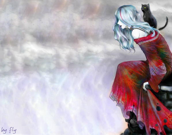 Обои картинки фото cat, аниме, *unknown, другое