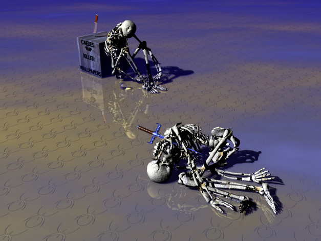 Обои картинки фото 3д, графика, horror, ужас, скелеты, оружия