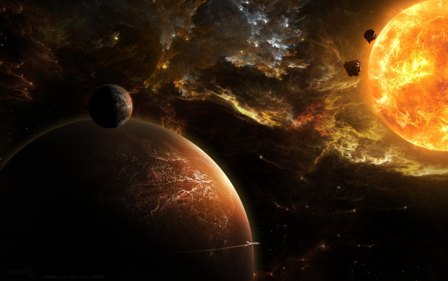 Обои картинки фото космос, арт, кольца, планета