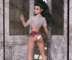 Картинка 3д+графика люди+ people юбка фон взгляд дверь девушка