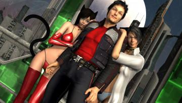 Картинка 3д+графика фантазия+ fantasy улыбка кошки девушки мужчина