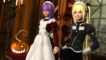 Картинка 3д+графика праздники+ holidays улыбка тыква фон взгляд свечи девушка