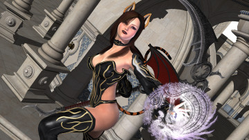 Картинка 3д+графика существа+ creatures ушки фон улыбка взгляд девушка крыля демон лиса