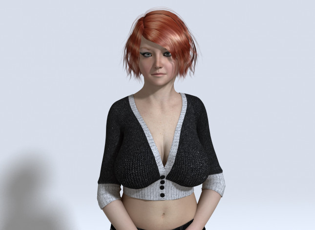 Обои картинки фото 3д графика, люди , people, кофта, рыжая, фон, взгляд, девушка