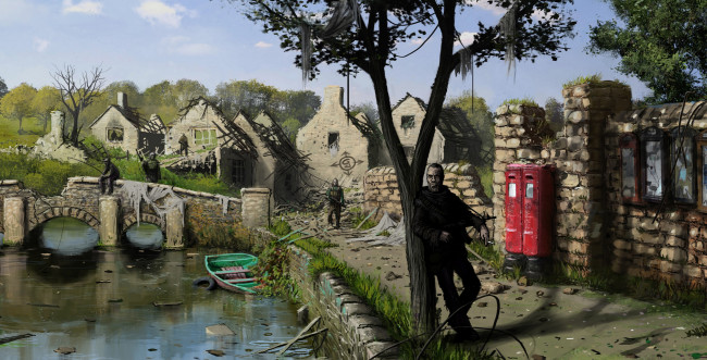 Обои картинки фото filip dudek, фэнтези, иные миры,  иные времена, разрушения, постапокалипсис, мир, иной, охрана, солдаты, люди