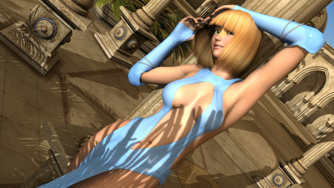 Обои картинки фото 3д графика, аниме , anime, девушка, взгляд, фон, улыбка