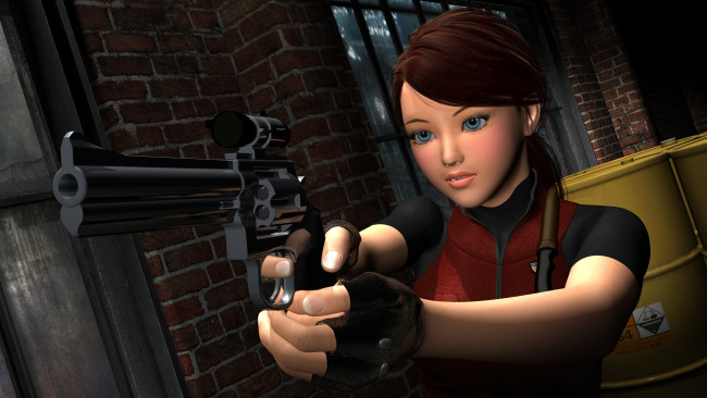 Обои картинки фото 3д графика, фантазия , fantasy, девушка, взгляд, фон, оружие