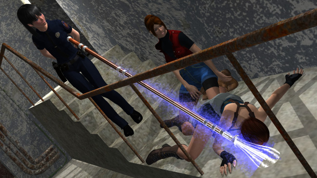 Обои картинки фото 3д графика, фантазия , fantasy, девушки, взгляд, фон, оружие