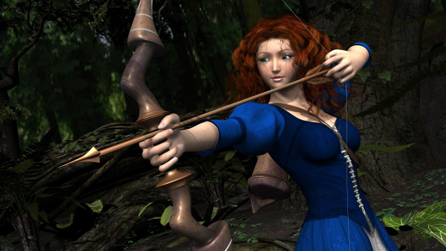 Обои картинки фото 3д графика, люди , people, девушка, взгляд, фон, лук, стрела