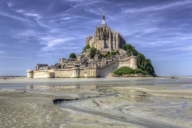 Обои картинки фото mont saint michel, города, крепость мон-сен-мишель , франция, крепость, остров, побережье