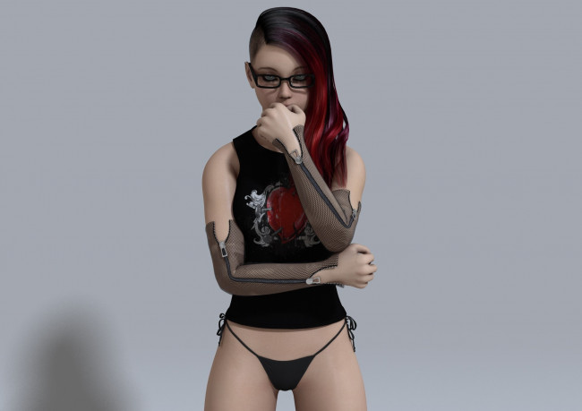 Обои картинки фото 3д графика, люди , people, очки, рыжая, фон, взгляд, девушка