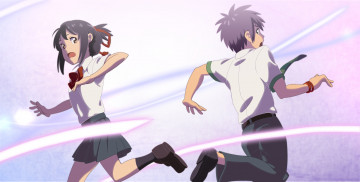 Картинка аниме kimi+no+na+wa взгляд девушка парень фон