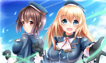 Картинка аниме kantai+collection девушки фон взгляд