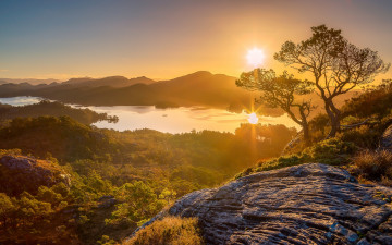 Картинка природа восходы закаты горы панорама деревья