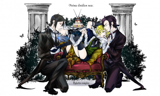 Обои картинки фото аниме, kuroshitsuji, себастьян, сиэль, алоис, клод