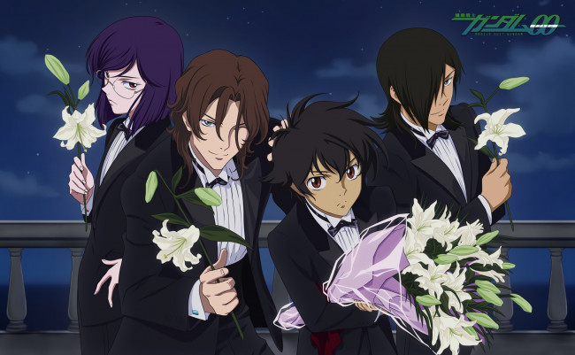 Обои картинки фото аниме, mobile suit gundam, парни, взгляд, фон