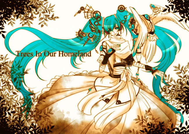 Обои картинки фото аниме, vocaloid, девушка, фон, взгляд