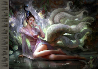 Картинка календари фэнтези девушка 2018 взгляд цветы