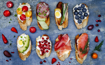 Картинка еда бутерброды +гамбургеры +канапе хлеб brushetta ветчина салями овощи брускетта черри багет сыр ягоды