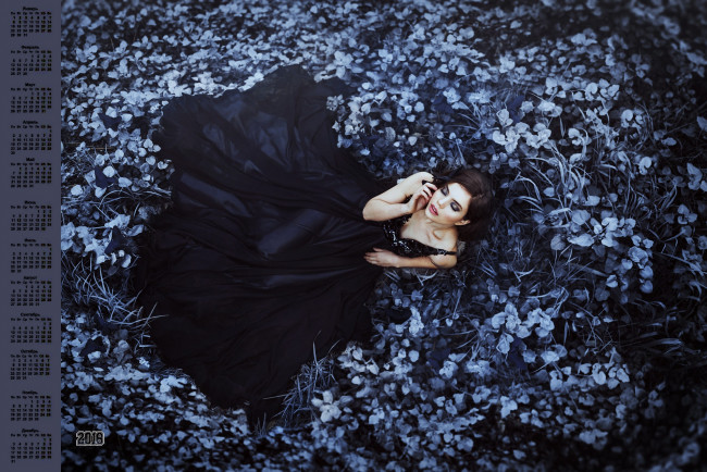 Обои картинки фото календари, девушки, 2018, растения