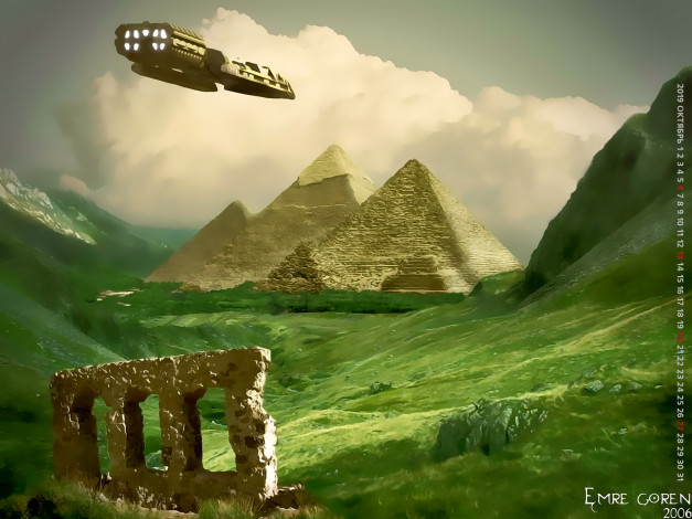 Обои картинки фото календари, фэнтези, архитектура, звездолет, calendar, растение, природа, пирамида, 2019