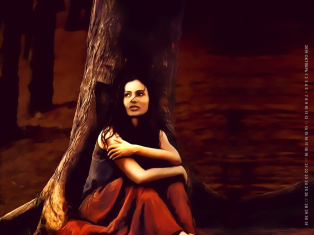 Обои картинки фото календари, рисованные,  векторная графика, calendar, девушка, 2019, дерево