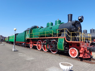 обоя паровоз, техника, паровозы, состав, перрон, музей, фонари