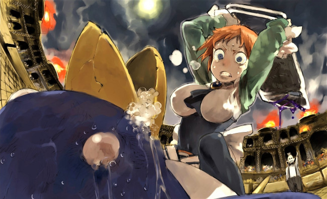 Обои картинки фото disgaea 2,  cursed memories, видео игры, девушка, бой, пингвин, арена