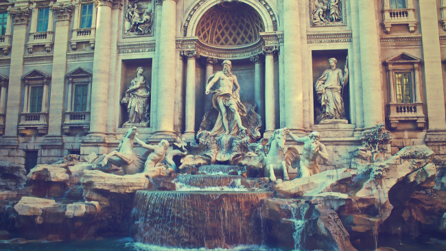 Обои картинки фото trevi fountain,  rome, города, рим,  ватикан , италия, древнегреческая, скульптура, изваяние, фонтан