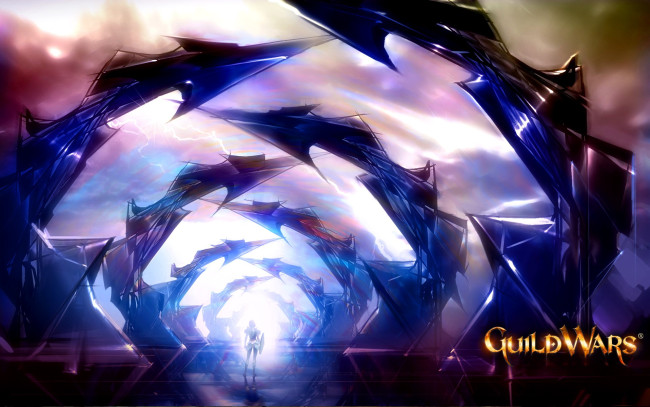 Обои картинки фото видео игры, guild wars, человек, кристаллы, тоннель