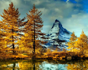 Картинка природа реки озера деревья лес осень гора озеро тучи