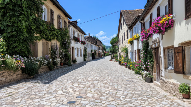 Обои картинки фото 3д графика, реализм , realism, улица, дома, цветы