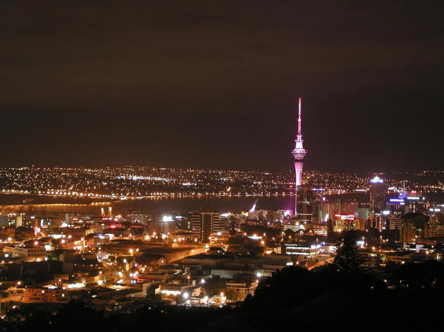 Обои картинки фото auckland, города, огни, ночного