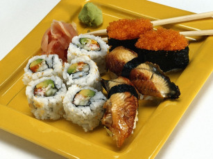 Картинка еда рыба морепродукты суши роллы