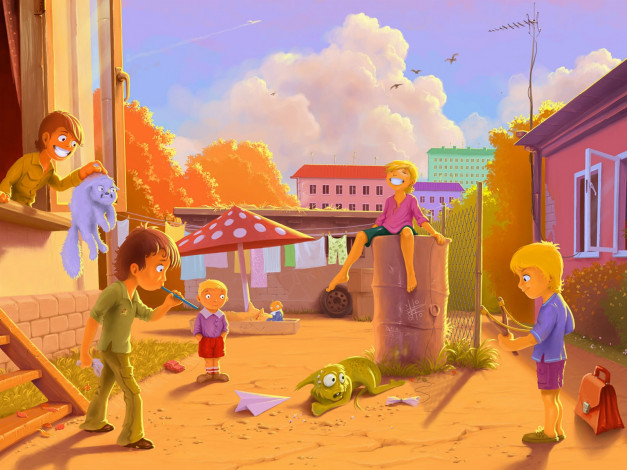 Обои картинки фото рисованные, дети